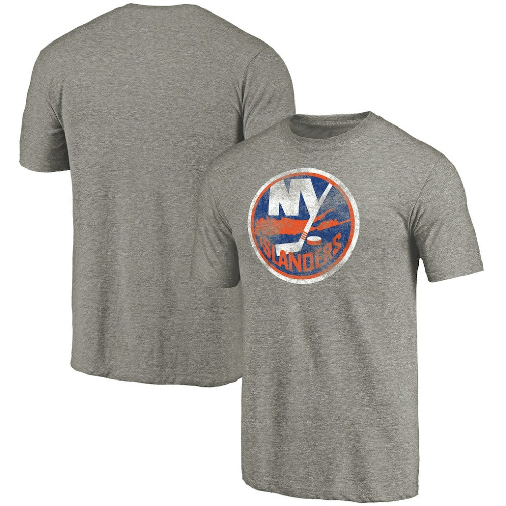 New York Islanders Distressed Team Logo Tri-Blend T-Shirt - Ash T-shirts