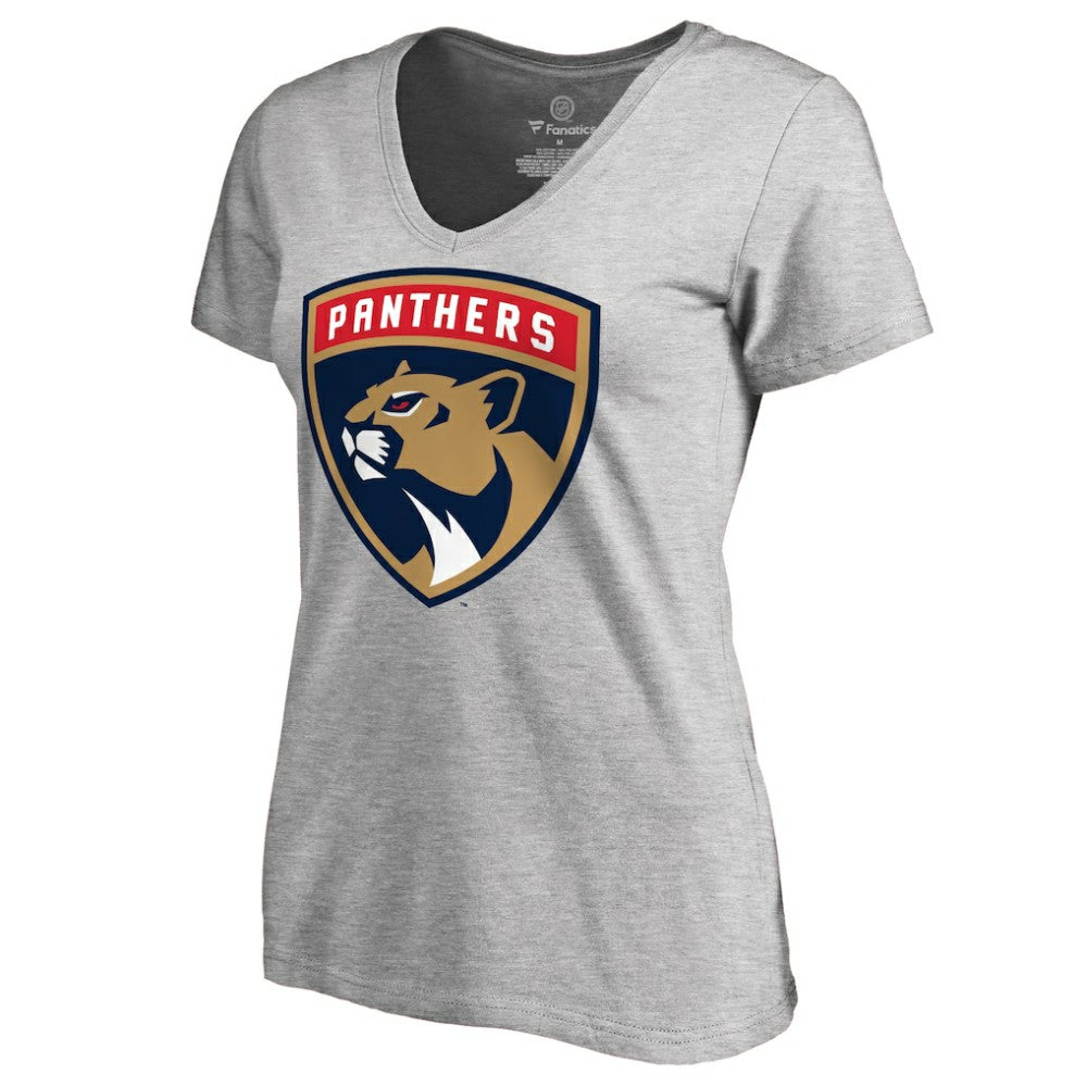Florida Panthers Women's Primary Logo V-Neck T-Shirt - Heather Gray T-shirts