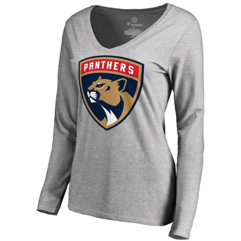 Florida Panthers Women's New Logo Long Sleeve V-Neck T-Shirt - Heather Gray T-shirts
