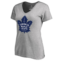 Toronto Maple Leafs Women's New Primary Logo V-Neck T-Shirt - Heather Gray T-shirts