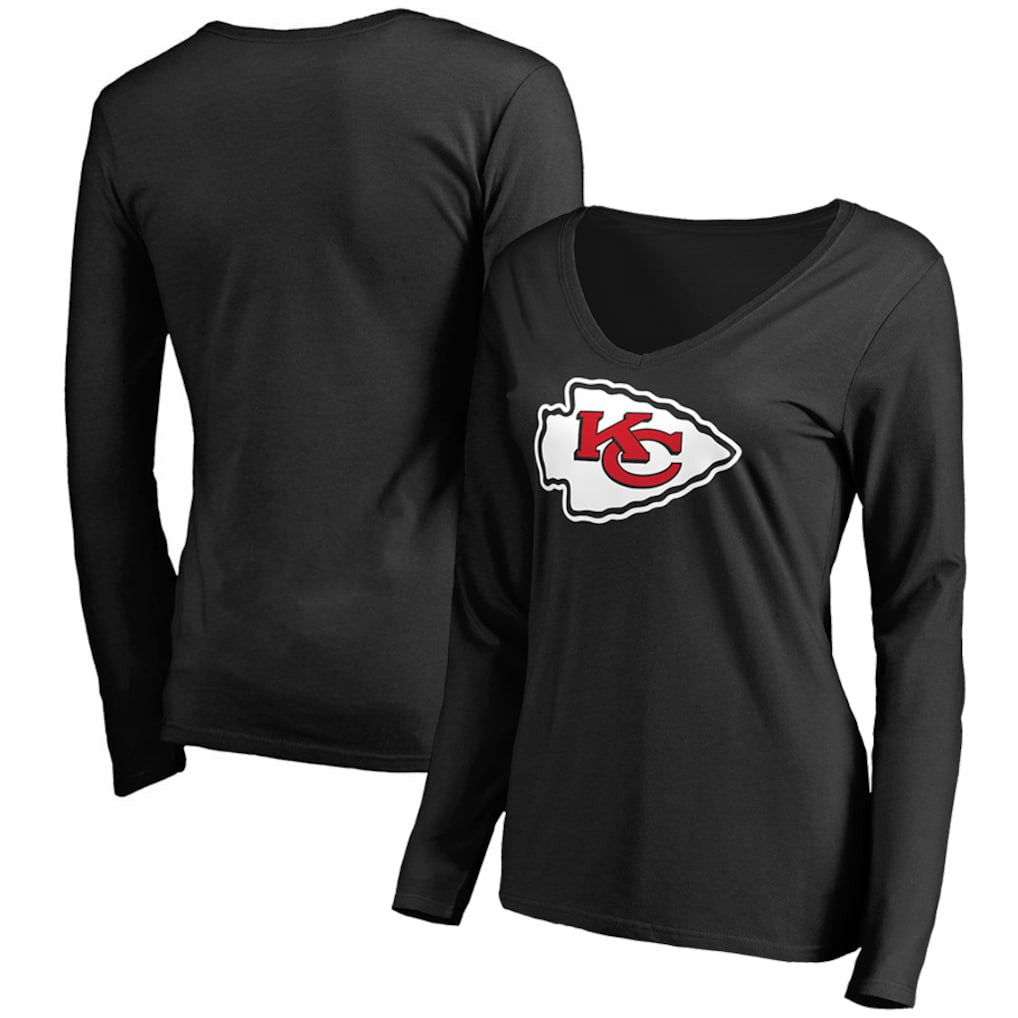 Kansas City Chiefs Women's Primary Team Logo V-Neck Long Sleeve T-Shirt - Black cheap