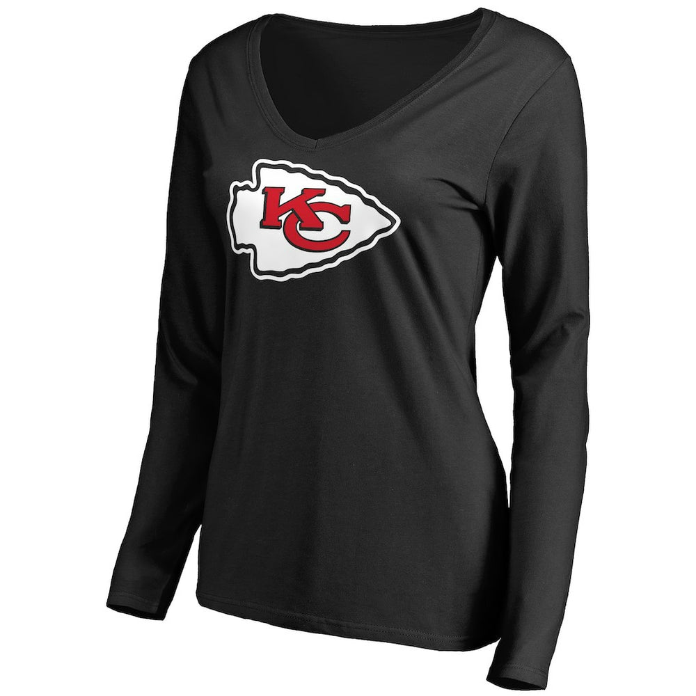 Kansas City Chiefs Women's Primary Team Logo V-Neck Long Sleeve T-Shirt - Black cheap