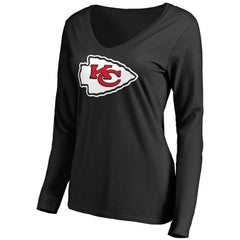 Kansas City Chiefs Women's Primary Team Logo V-Neck Long Sleeve T-Shirt - Black cheap