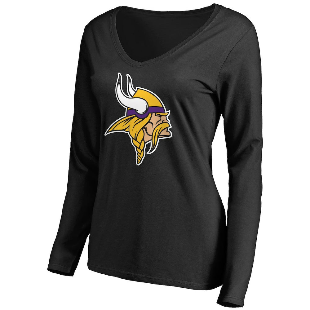Minnesota Vikings Women's Primary Team Logo V-Neck Long Sleeve T-Shirt - Black discount