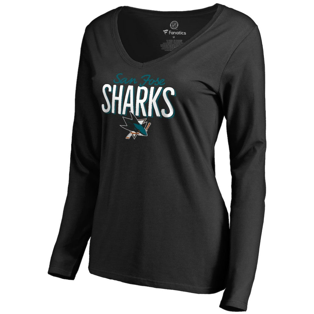 San Jose Sharks Women's Nostalgia Long Sleeve T-Shirt - Black T-shirts