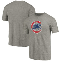 Chicago Cubs Distressed Team Tri-Blend T-Shirt Ash