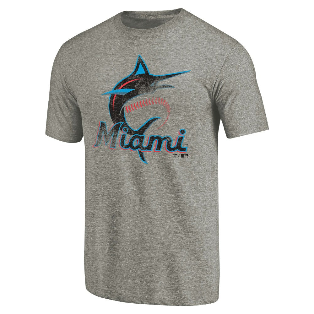 Miami Marlins Distressed Team Tri-Blend T-Shirt Ash