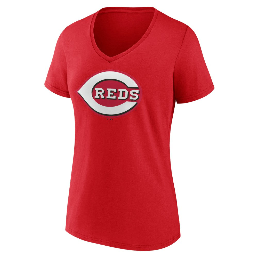 Cincinnati Reds Women's Team Color Primary Logo V-Neck T-Shirt Red
