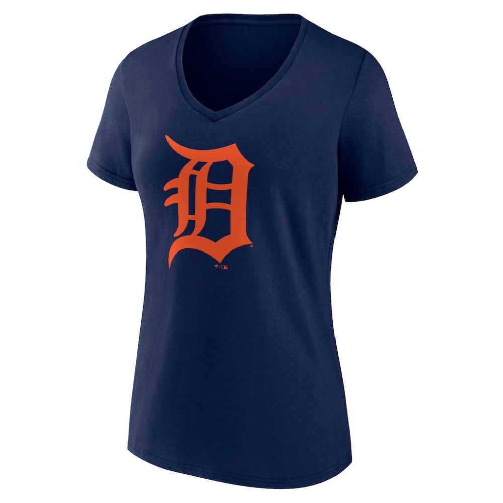 Detroit Tigers Women's Team Color Primary Logo V-Neck T-Shirt Navy
