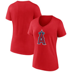 Los Angeles Angels Women's Team Color Primary Logo V-Neck T-Shirt Red