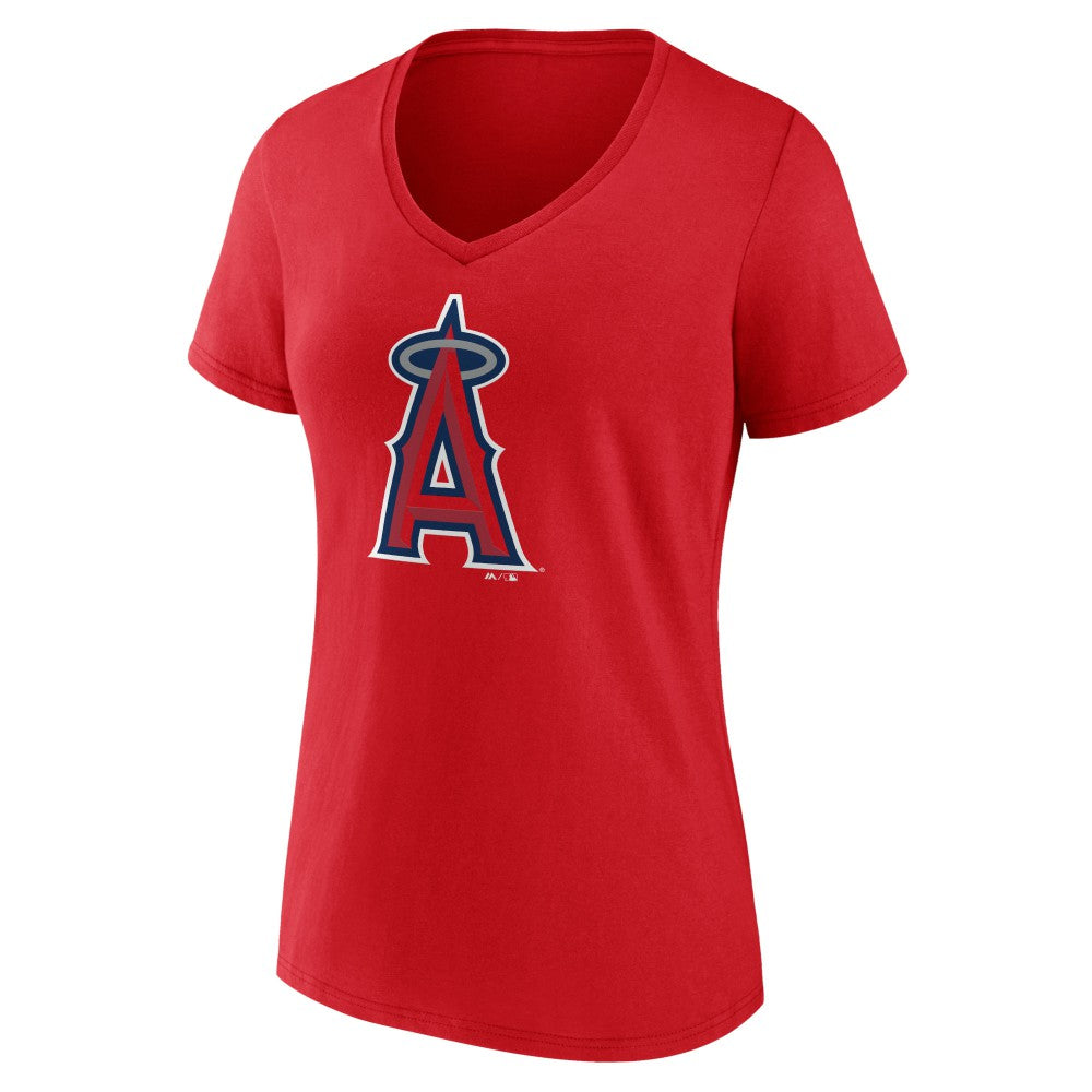 Los Angeles Angels Women's Team Color Primary Logo V-Neck T-Shirt Red