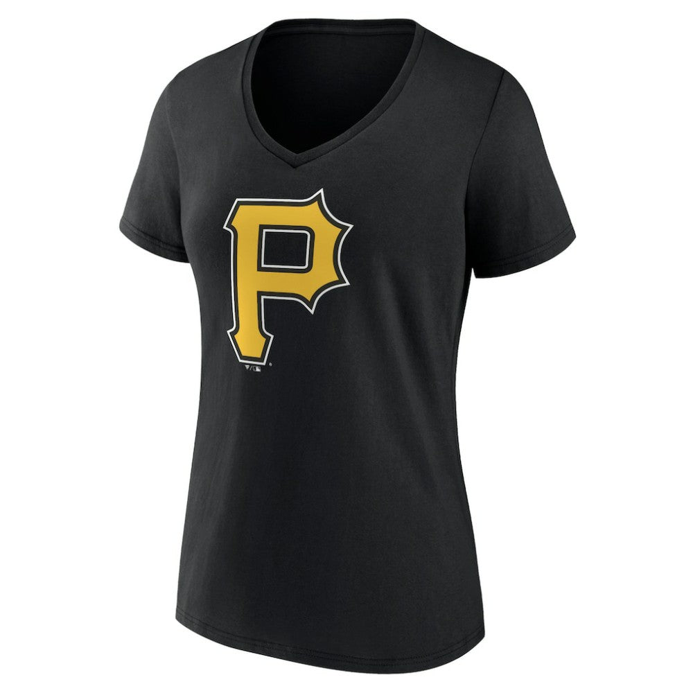 Pittsburgh Pirates Women's Team Color Primary Logo V-Neck T-Shirt Black