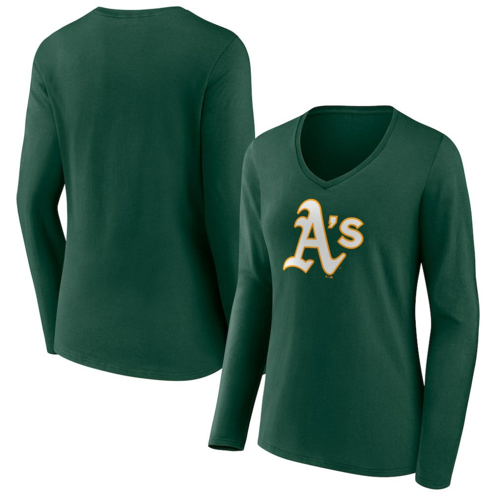 Athletics Women's Team Color Primary Logo V-Neck Long Sleeve T-Shirt Green