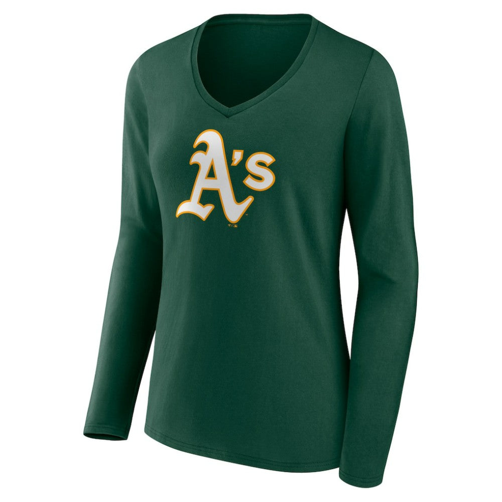 Athletics Women's Team Color Primary Logo V-Neck Long Sleeve T-Shirt Green