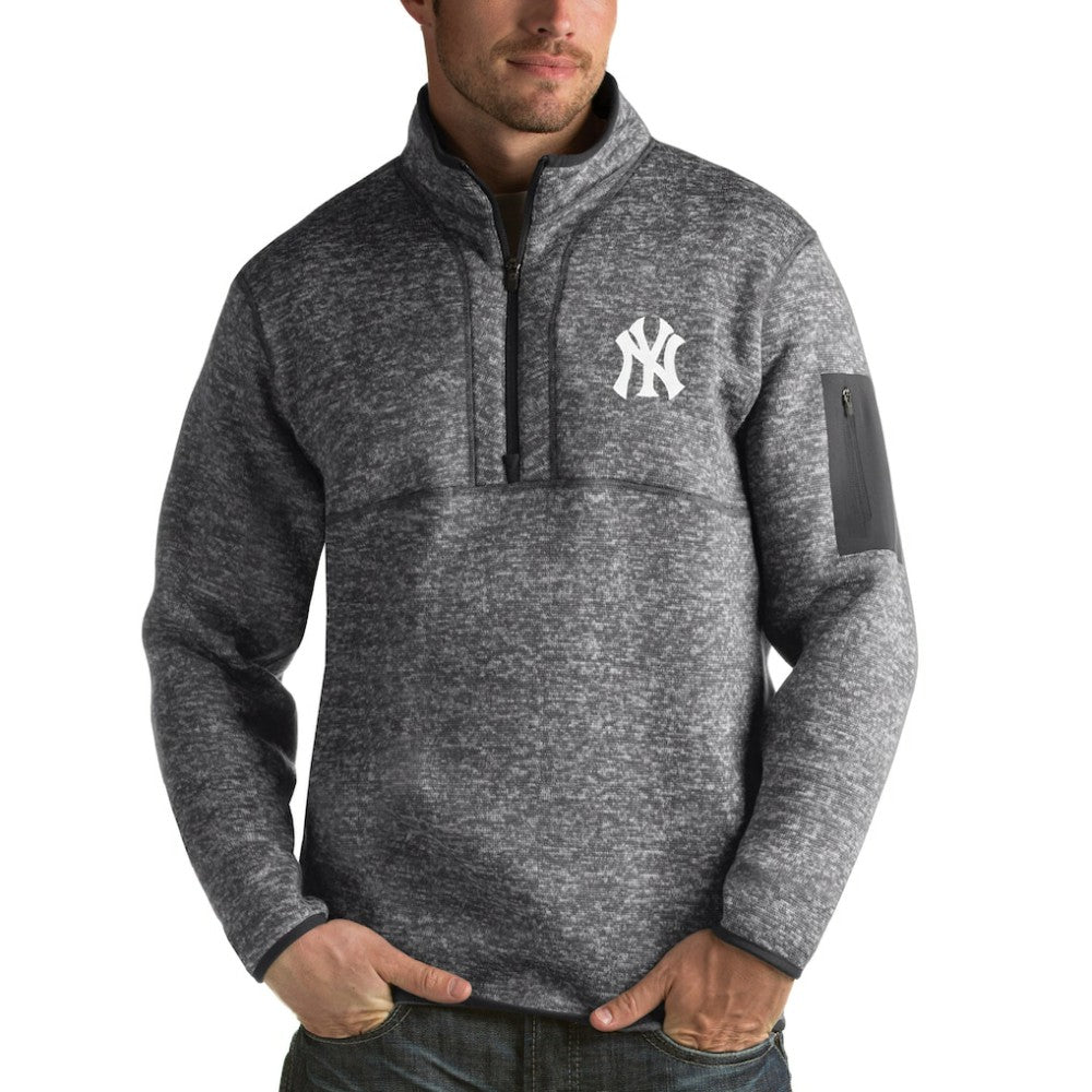 New York Yankees Antigua Fortune Half-Zip Sweater Heathered Charcoal