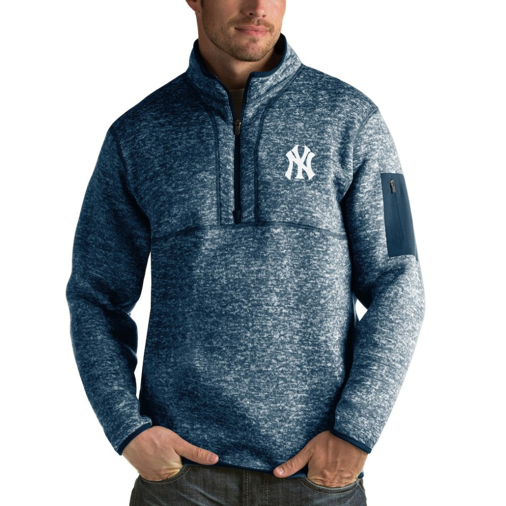 New York Yankees Antigua Fortune Half-Zip Sweater Heathered Navy