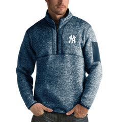 New York Yankees Antigua Fortune Half-Zip Sweater Heathered Navy