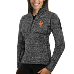 New York Mets Antigua Women's Fortune Half-Zip Pullover Sweater Heathered Charcoal