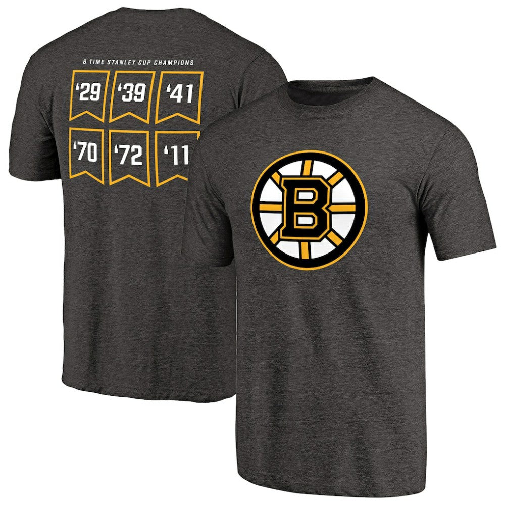 Boston Bruins Raise the Banner Tri-Blend T-Shirt - Heathered Black T-shirts