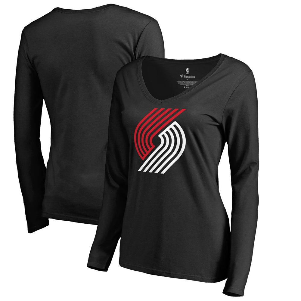 Portland Trail Blazers Women's Primary Logo V-Neck Long Sleeve T-Shirt - Black cheap