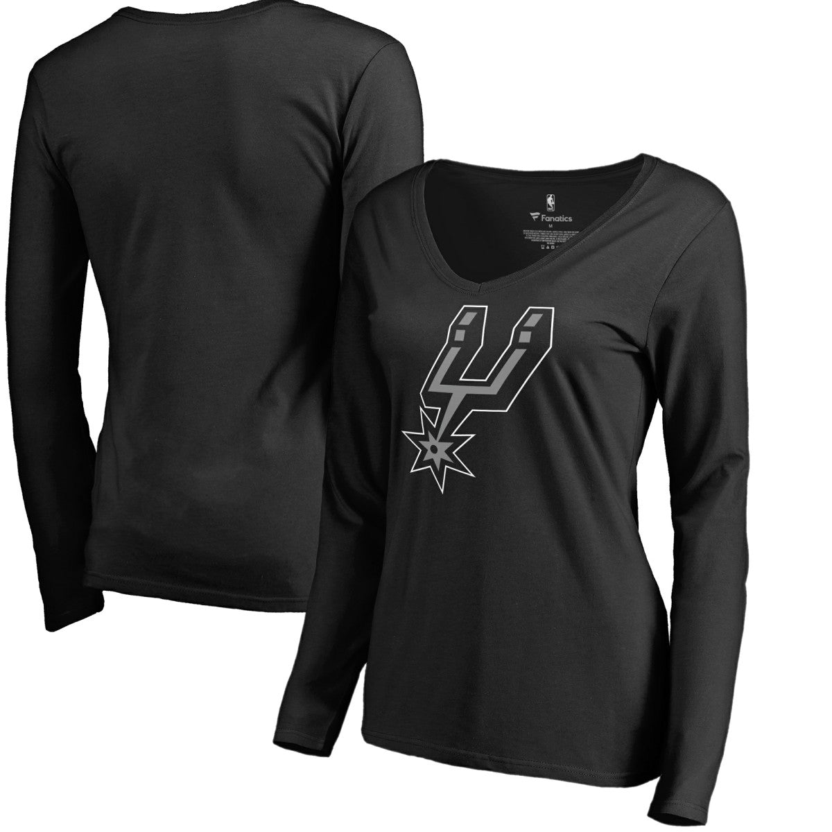 San Antonio Spurs Women's Primary Logo V-Neck Long Sleeve T-Shirt - Black for sale
