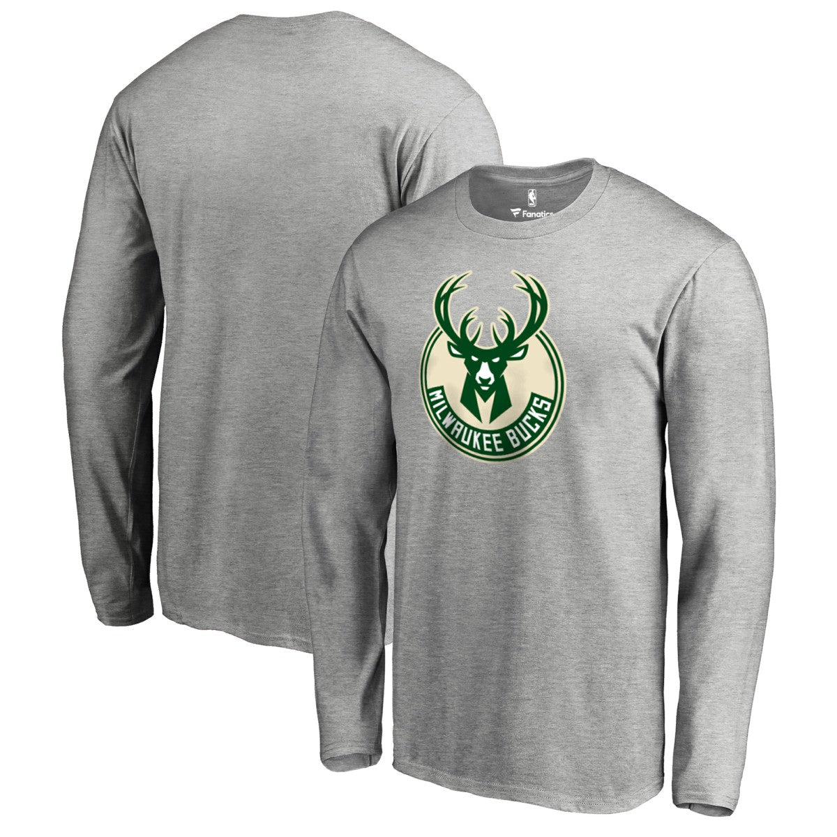 Milwaukee Bucks Primary Logo Long Sleeve T-Shirt - Heather Gray discount