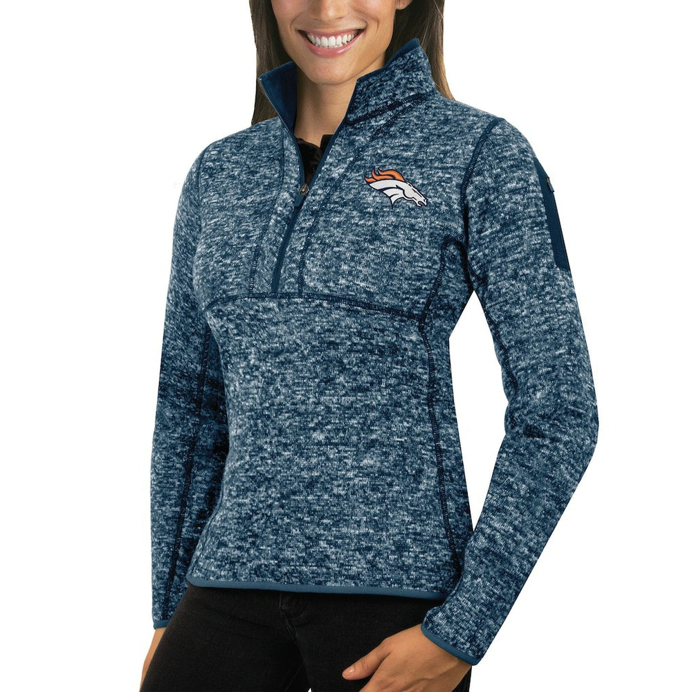 Denver Broncos Antigua Women's Fortune Half-Zip Sweater - Heather Navy discount