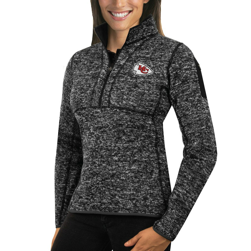 Kansas City Chiefs Antigua Women's Fortune Half-Zip Sweater - Heather Black cheap