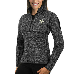 New Orleans Saints Antigua Women's Fortune Half-Zip Sweater - Heather Black for sale