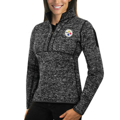 Pittsburgh Steelers Antigua Women's Fortune Half-Zip Sweater - Heather Black outlet
