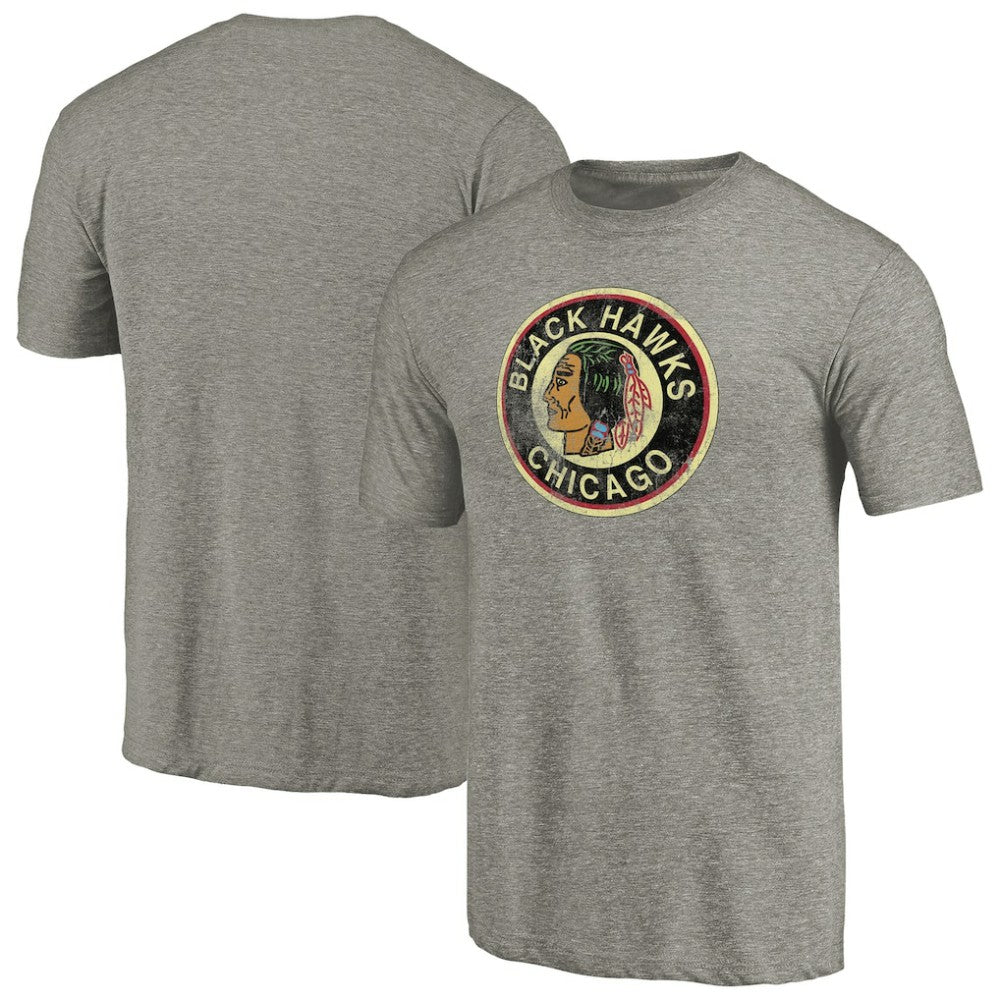 Chicago Blackhawks Throwback Logo 1937-1938 Tri-Blend T-Shirt - Ash T-shirts