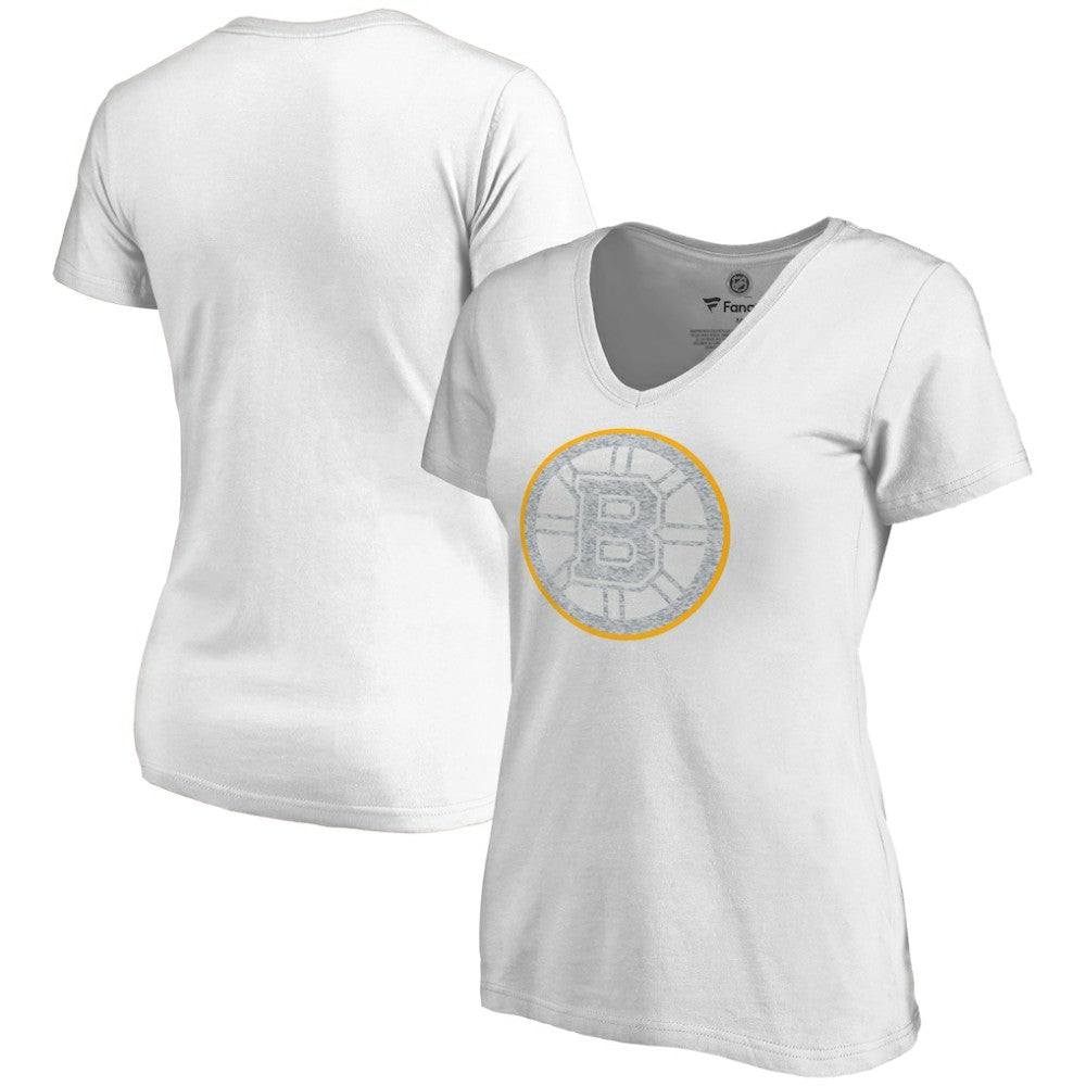 Boston Bruins Women's Whiteout V-Neck T-Shirt - White T-shirts