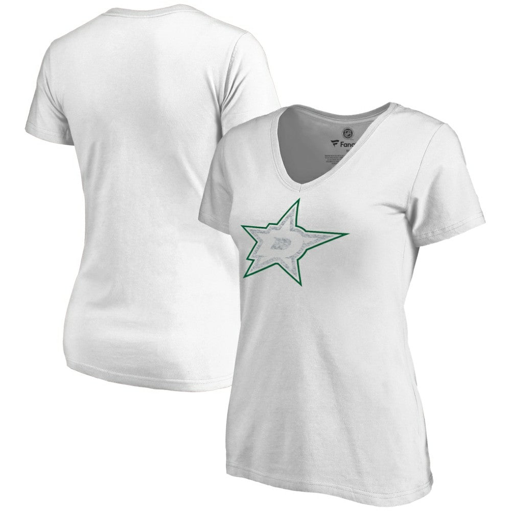 Dallas Stars Women's Whiteout V-Neck T-Shirt - White T-shirts