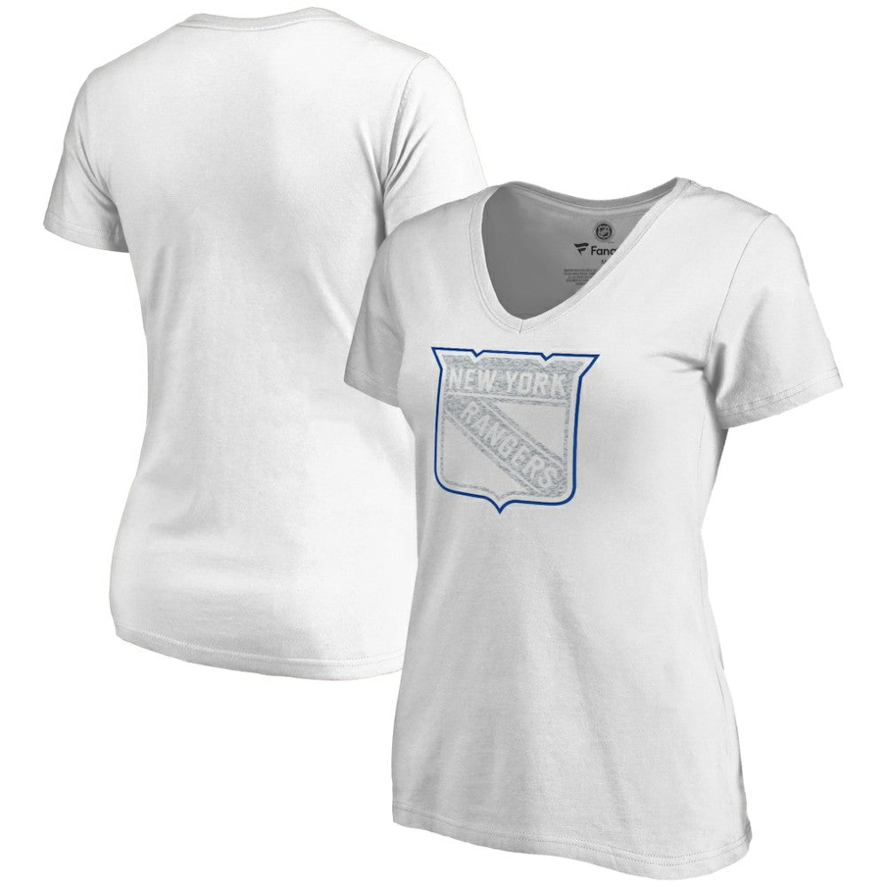 New York Rangers Women's Whiteout V-Neck T-Shirt - White T-shirts