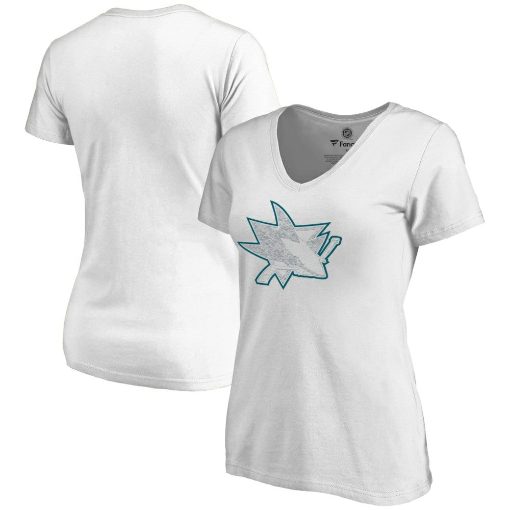 San Jose Sharks Women's Whiteout V-Neck T-Shirt - White T-shirts