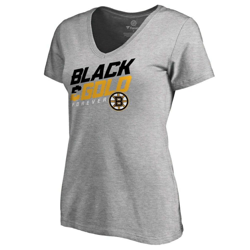 Boston Bruins Women's Hometown Collection Black & Gold V-Neck T-Shirt - ash T-shirts
