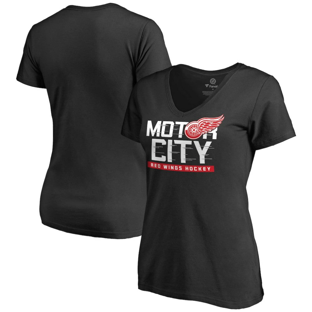 Detroit Red Wings Women's Hometown Collection Motor City V-Neck T-Shirt - Black T-shirts
