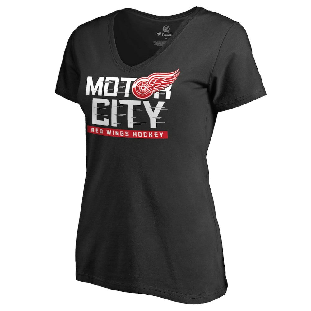 Detroit Red Wings Women's Hometown Collection Motor City V-Neck T-Shirt - Black T-shirts