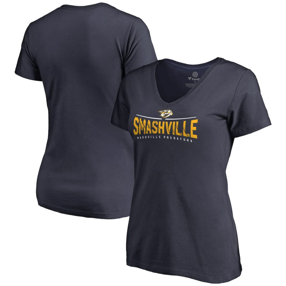 Nashville Predators Women's Hometown Collection Smashville V-Neck T-Shirt - Navy T-shirts