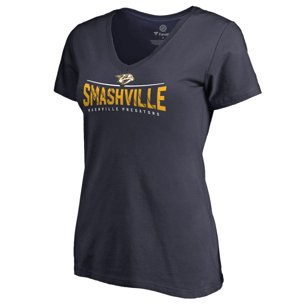 Nashville Predators Women's Hometown Collection Smashville V-Neck T-Shirt - Navy T-shirts
