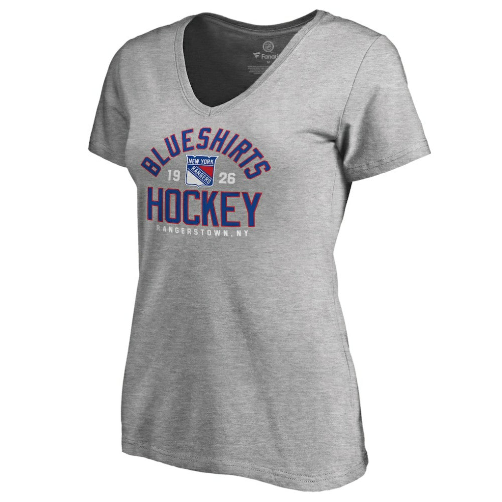 New York Rangers Women's Hometown Collection Blue Shirts Hockey V-Neck T-Shirt - ash T-shirts