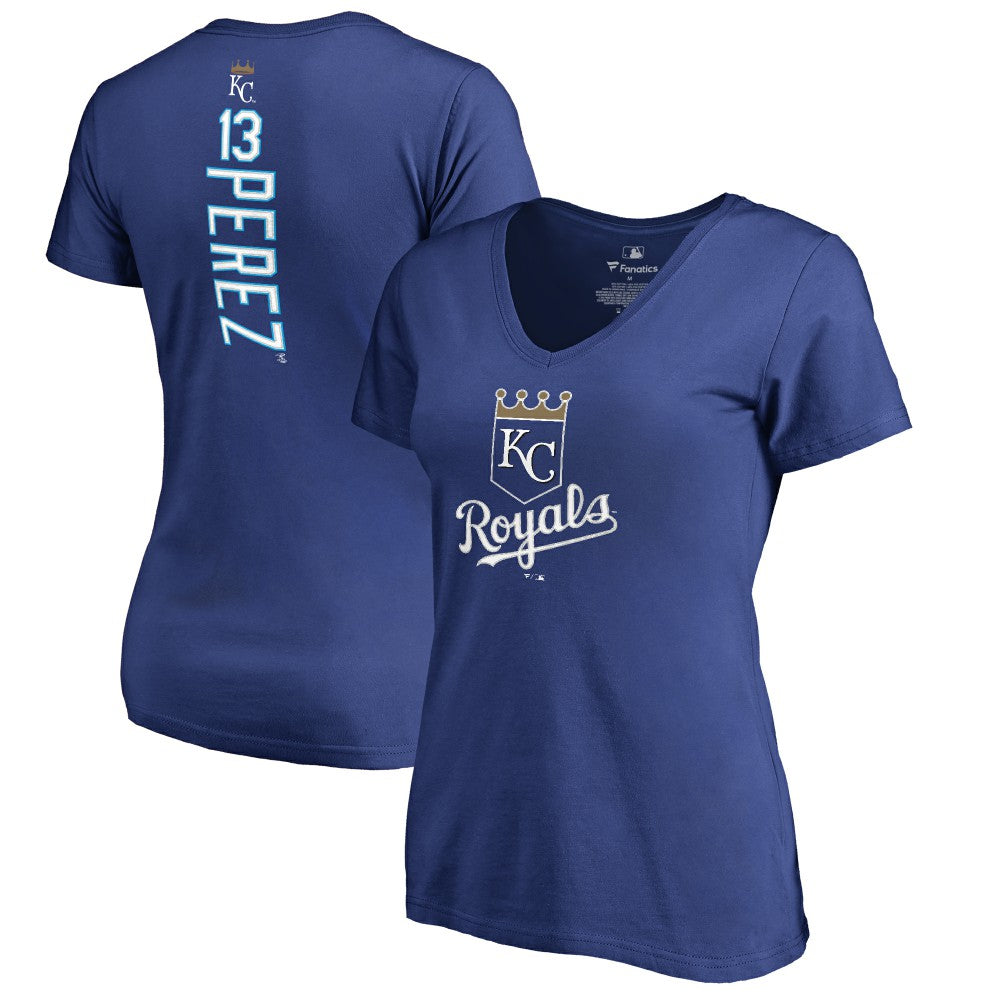 Salvador Perez Kansas City Royals Women's Backer V-Neck T-Shirt Royal
