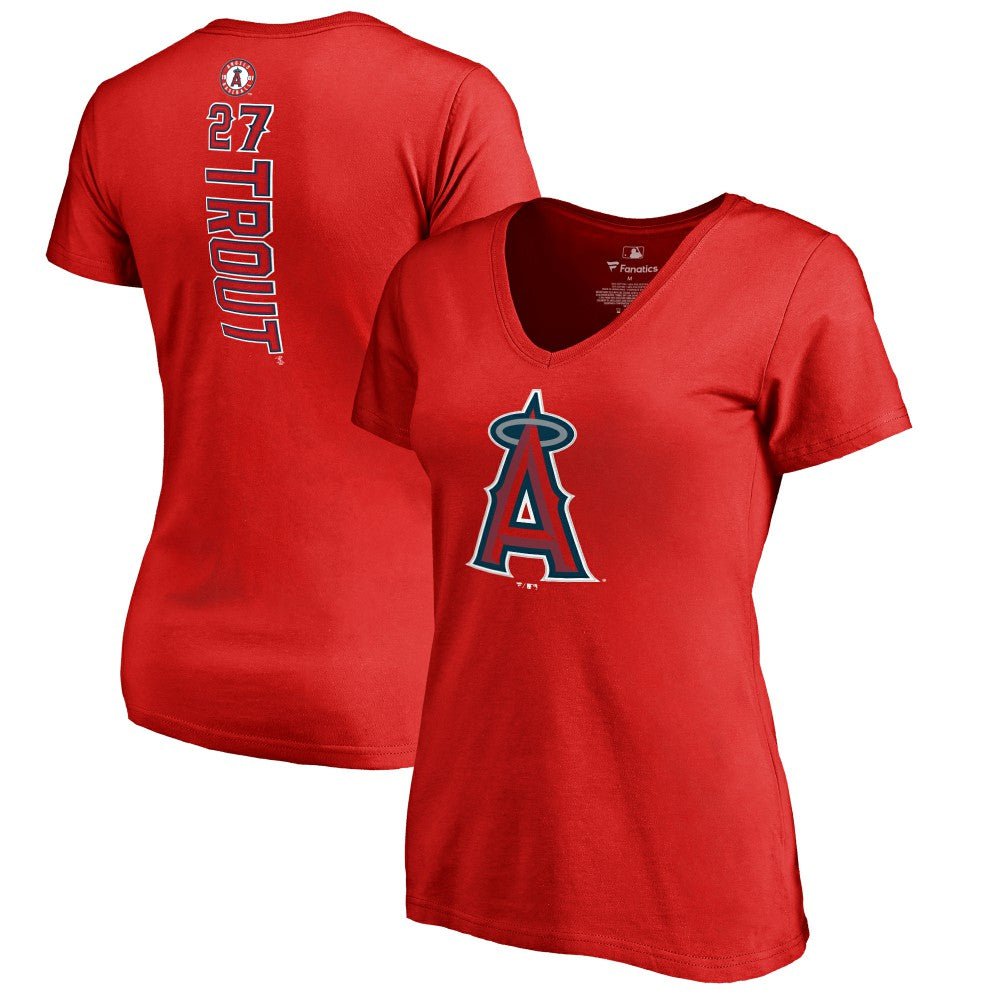 Mike Trout Los Angeles Angels Women's Backer V-Neck T-Shirt Red
