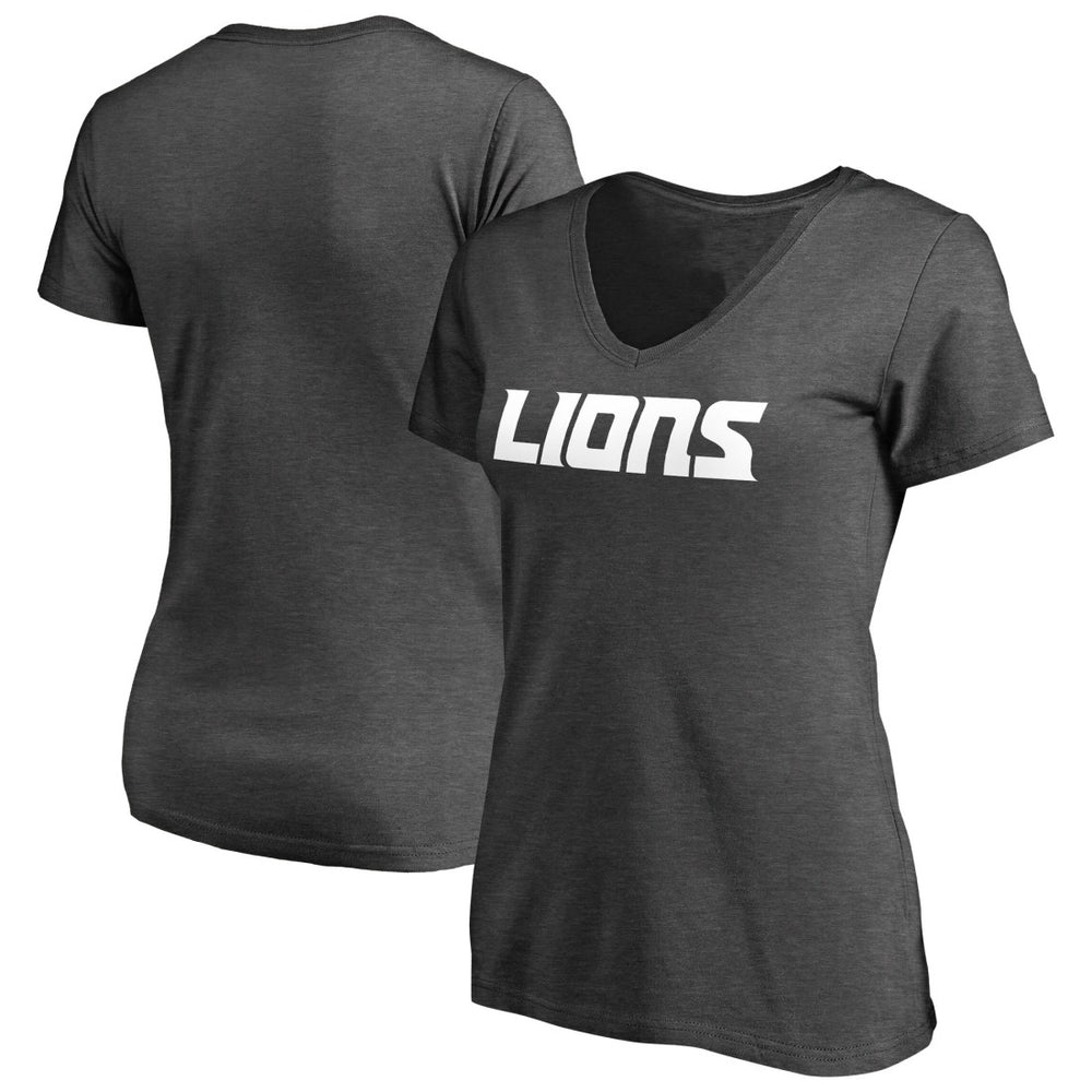 Detroit Lions Women's Team Lockup V-Neck T-Shirt - Heather Gray cheap