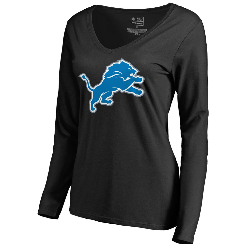 Detroit Lions Women's Primary Logo 2 V-Neck Long Sleeve T-Shirt - Black on sale