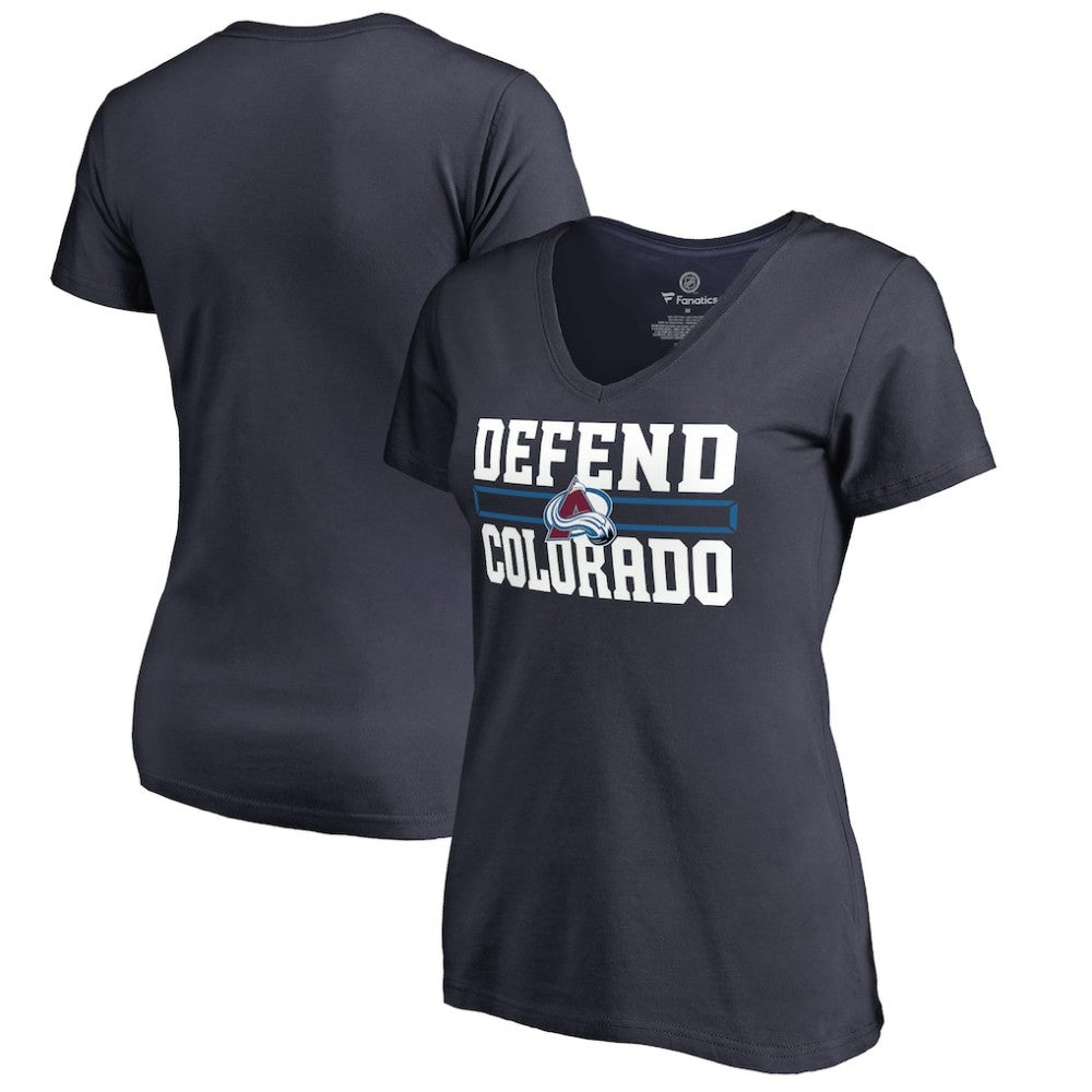 Colorado Avalanche Women's Hometown Collection Defend V-Neck T-Shirt - Navy T-shirts
