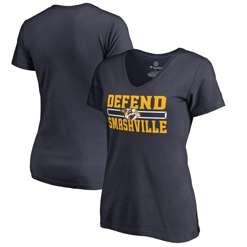 Nashville Predators Women's Hometown Collection Defend V-Neck T-Shirt - Navy T-shirts