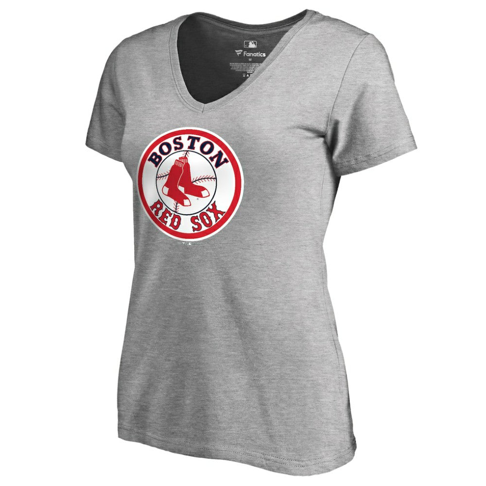 Boston Red Sox Women's Cooperstown Collection Forbes V-Neck T-Shirt Heather Gray