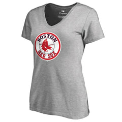 Boston Red Sox Women's Cooperstown Collection Forbes V-Neck T-Shirt Heather Gray
