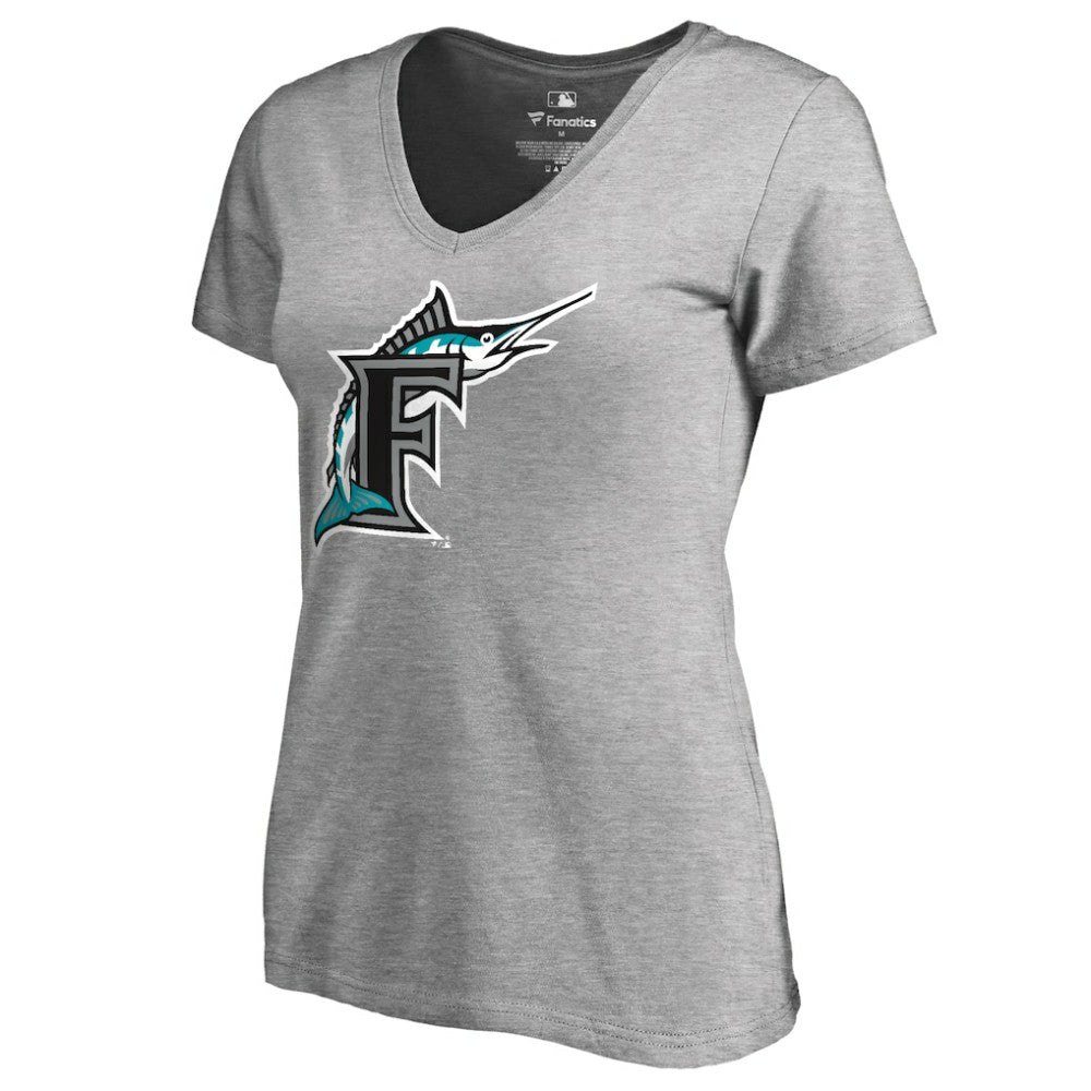 Miami Marlins Women's Cooperstown Collection Forbes V-Neck T-Shirt Heather Gray